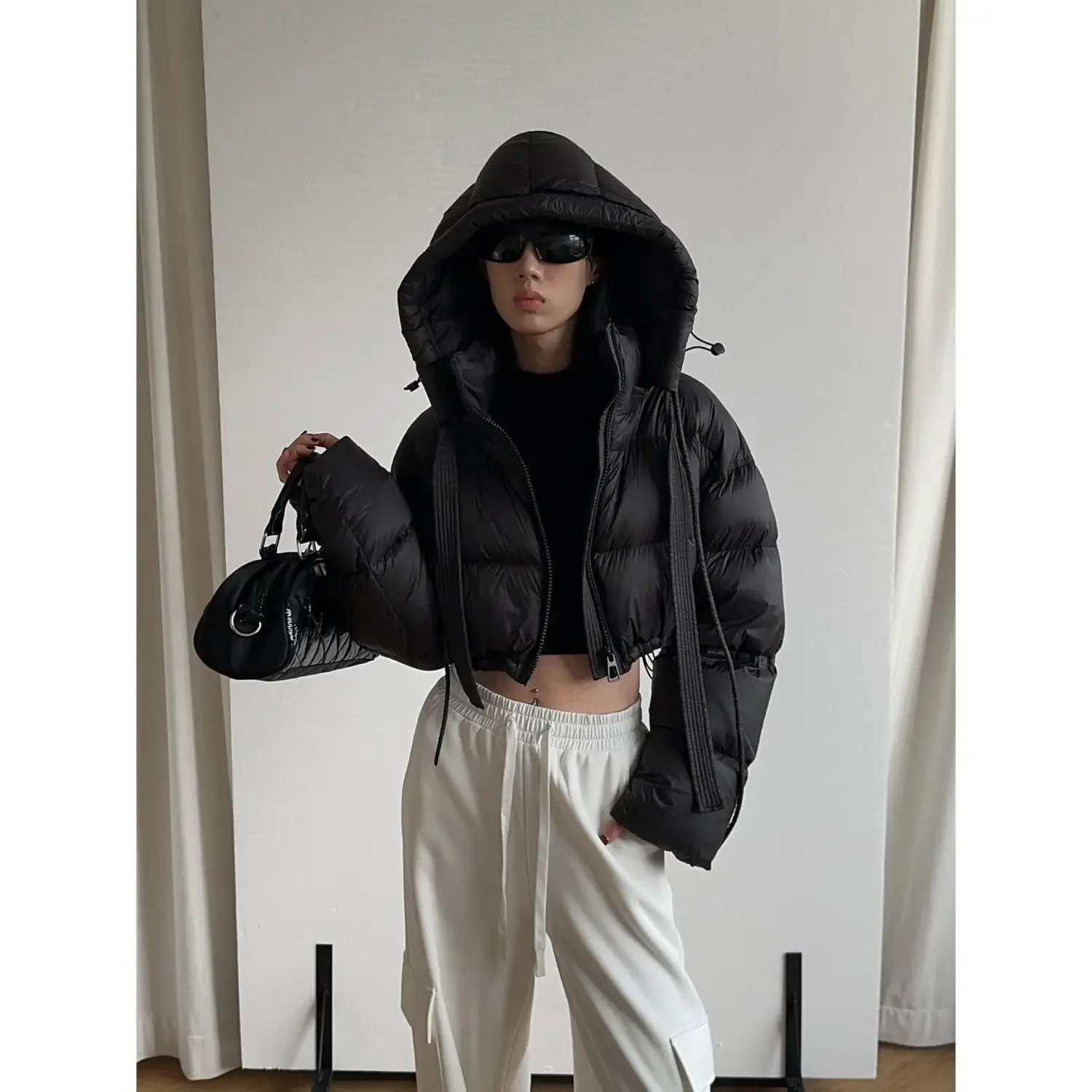 

Womens Cropped Down Coats Lightweight Quilted Crop Top Short Hooded Jacket Zipper Puffer Jackets Coat y2k clothing winter warm