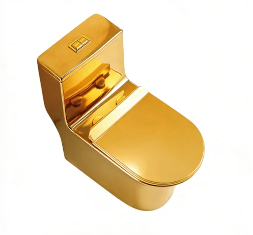 Washdown One-piece, Gold-colored Round Toilet With A Gold Soft-close Toilet Seat Use To Home