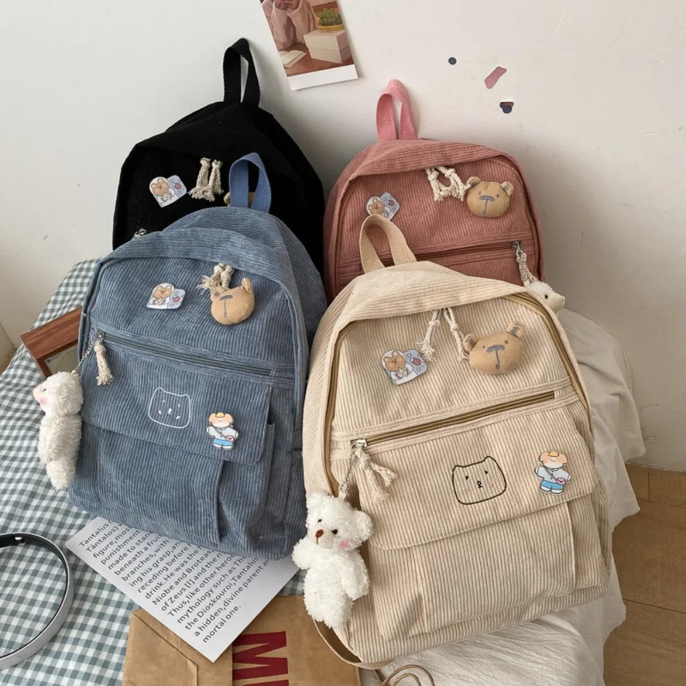 Pure Color Corduroy Backpack Fashion Women School Backpack Women Backpack Teenger Girl School Bags Female