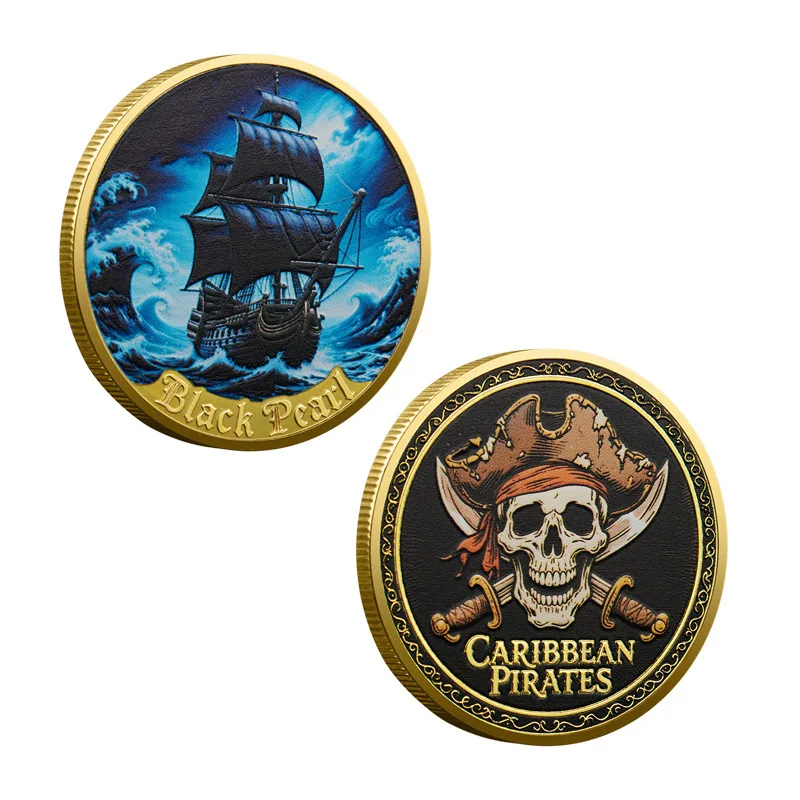 القراصنة الكاريبي عملة تذكارية تذكارية سفينة القراصنة عملة الجمجمة جاك الكابتن جمع عملة
