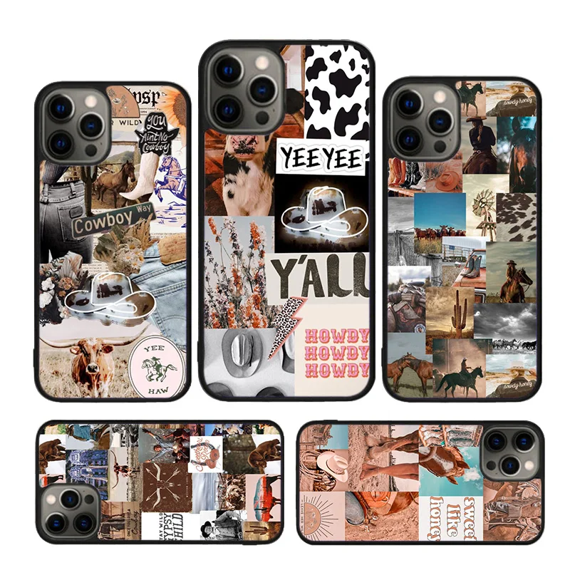 Western Cowgirl Cowboy Boho Aesthetic phone Case For iPhone 15 16 14 Plus 12 mini 13 11 Pro XR XS Max cover coque