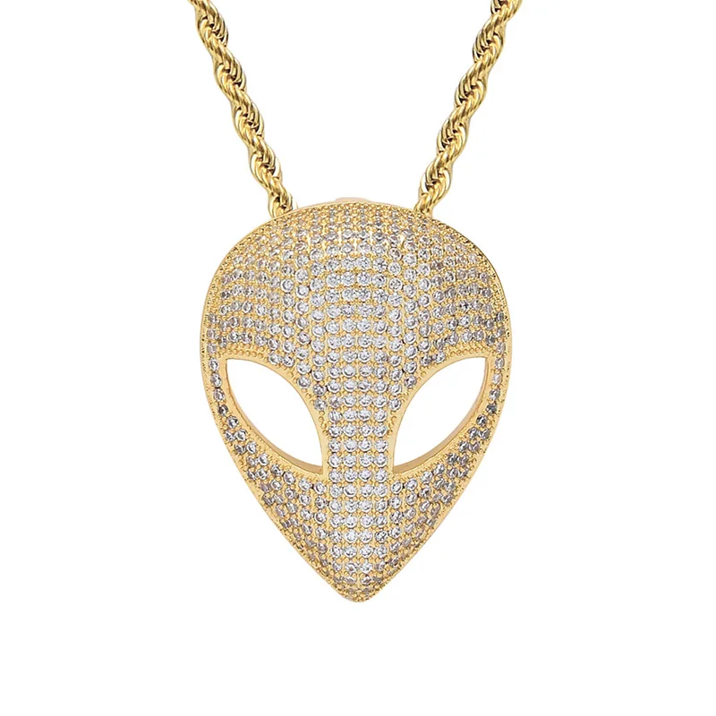 

Hip Hop Claw Set AAA+ CZ Stone Bling Iced Out Solid Alien Pendants Necklaces for Men Rapper Jewelry Drop Shipping