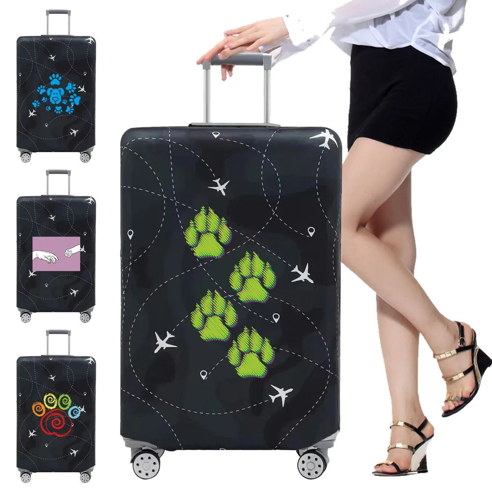 Luggage Cover Travel Suitcase Protective Cover Footprints Series Dust-Proof Thickened Elastic Fabric for 18-32inch Baggage Case