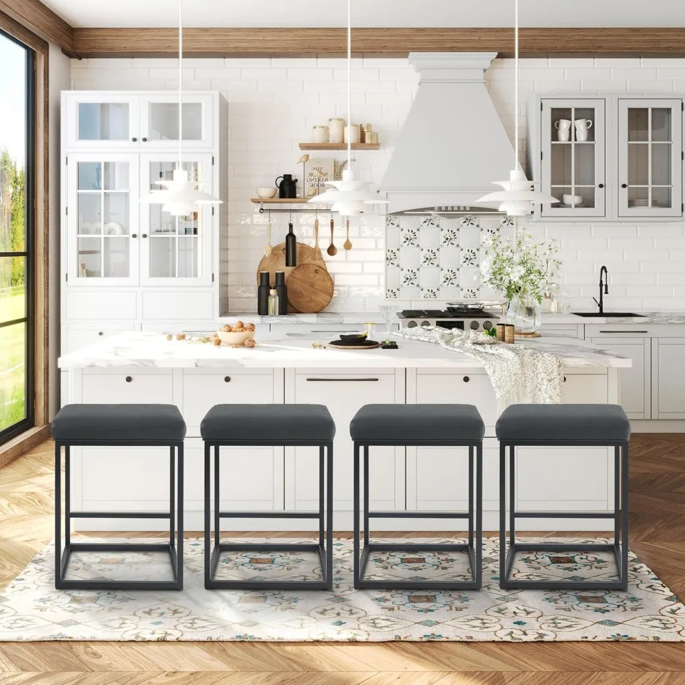 

24 Inch Counter Height Bar Stools Set of 4, Upholstered Bar Stools for Kitchen Island, Counter Stools with Faux Leather Cushion