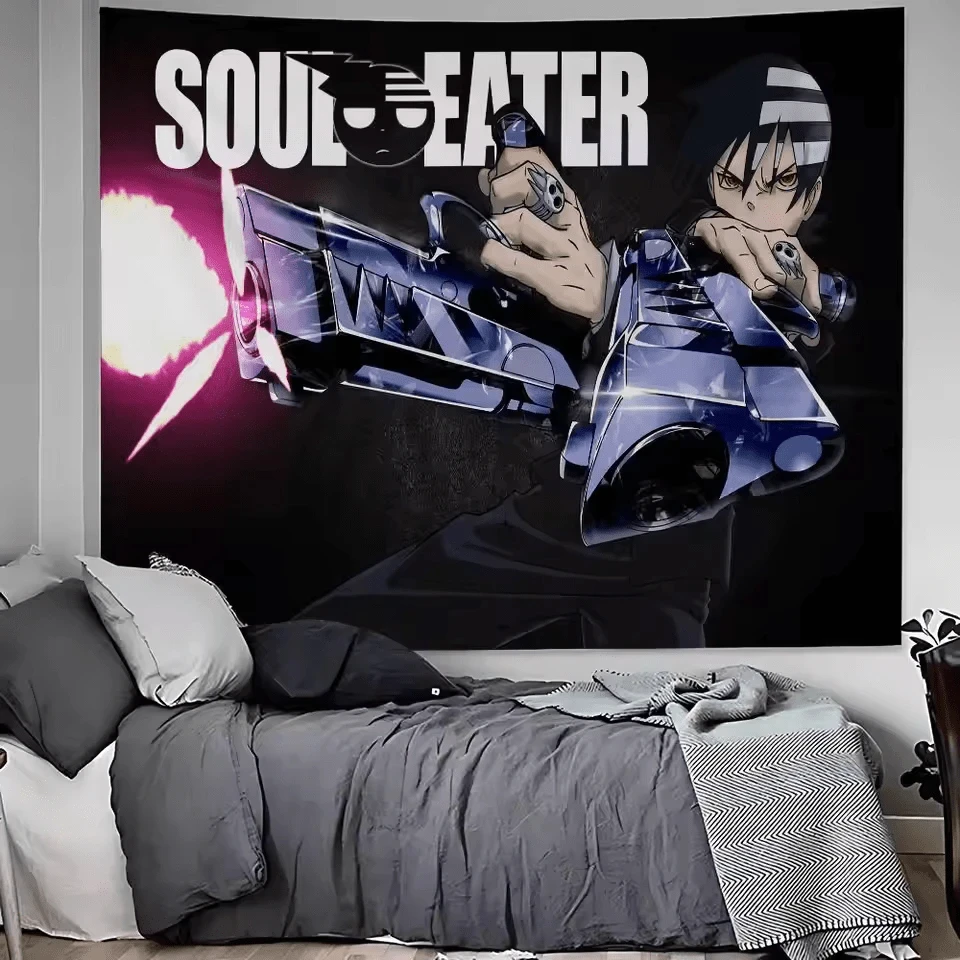 1 Stück Anime Soul Eater DIY Wandteppich, Banner mit amerikanischer Flagge, geeignet für Universitätswohnheime, Schlafzimmer