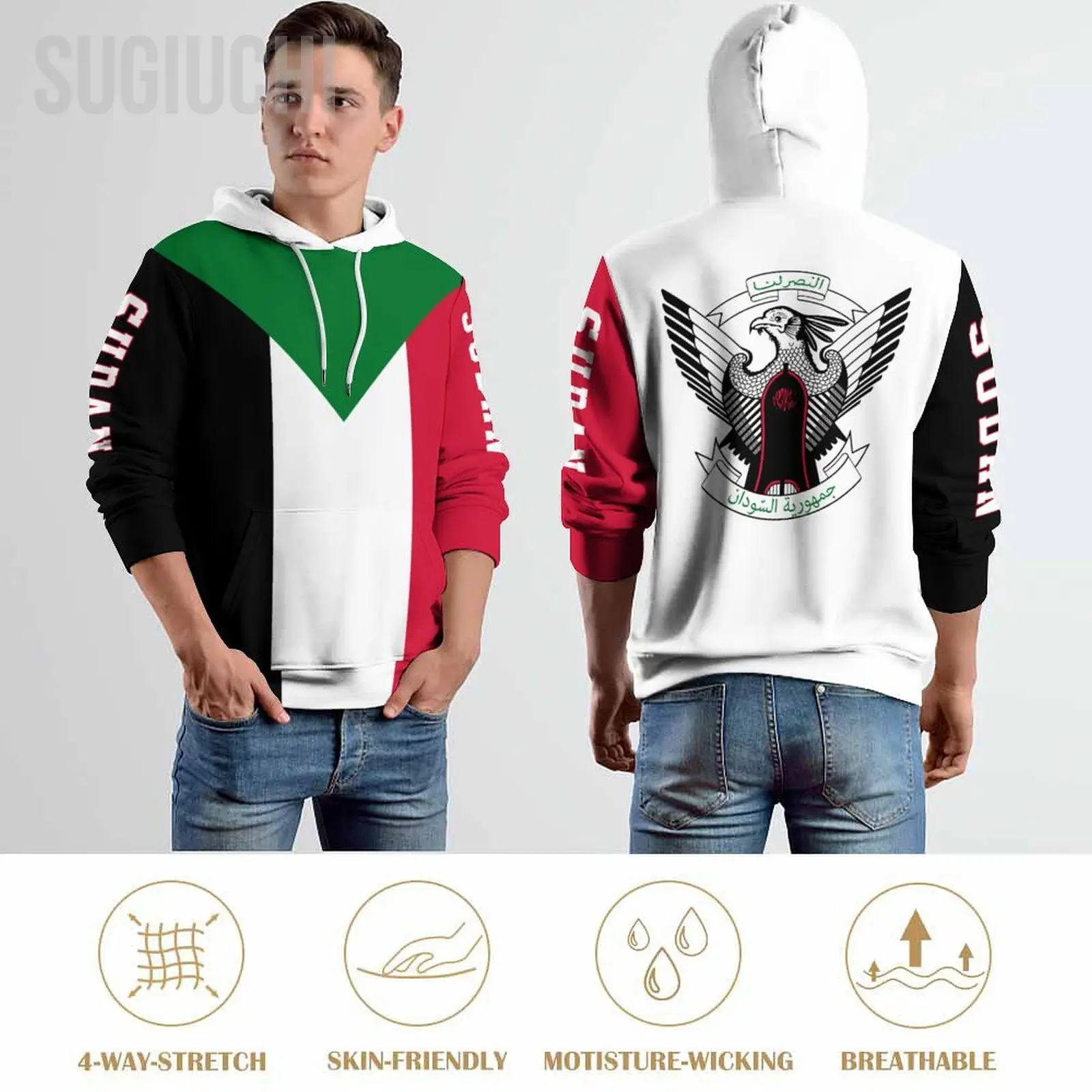 للجنسين 3D هوديي علم السودان الرجال النساء البوليستر المتناثرة البلوز البلوز هوديس عارضة بارد #5