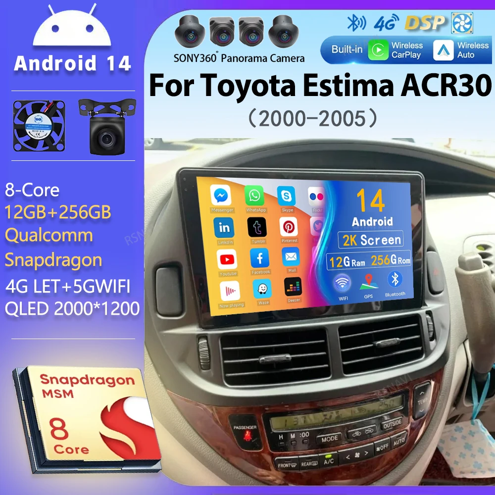 

Android 14 Carplay Car Radio For Toyota Estima ACR30 2000 2001 2002 -2005 Navigation DSP Multimedia Player stereo wifi+4G BT GPS