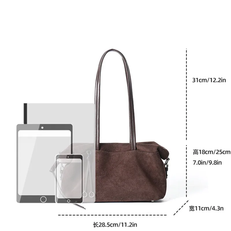 Winter Bag Luxury Suede Genuine Leather Woman Messenger Bags Underarm Boston Purses Soft Matte Tote 2027 New in