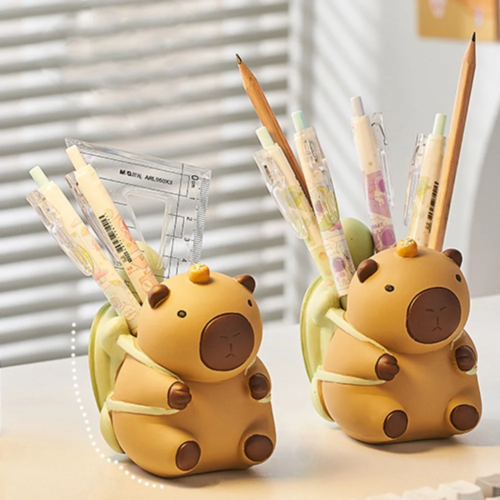 Capybara Desk Pen Holder Resin Craft Ornaments Pencil Storage Box Creative Cartoon Stationery Organizer Cosmetic Organizer