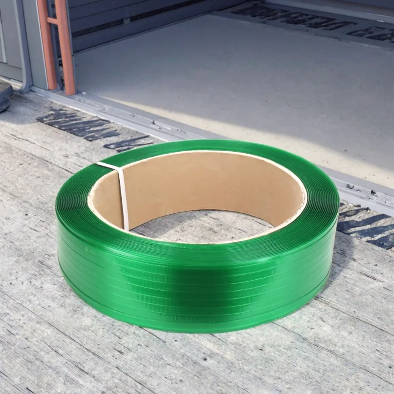 Embossed surface green high toughness PET strap roll 11mm wide