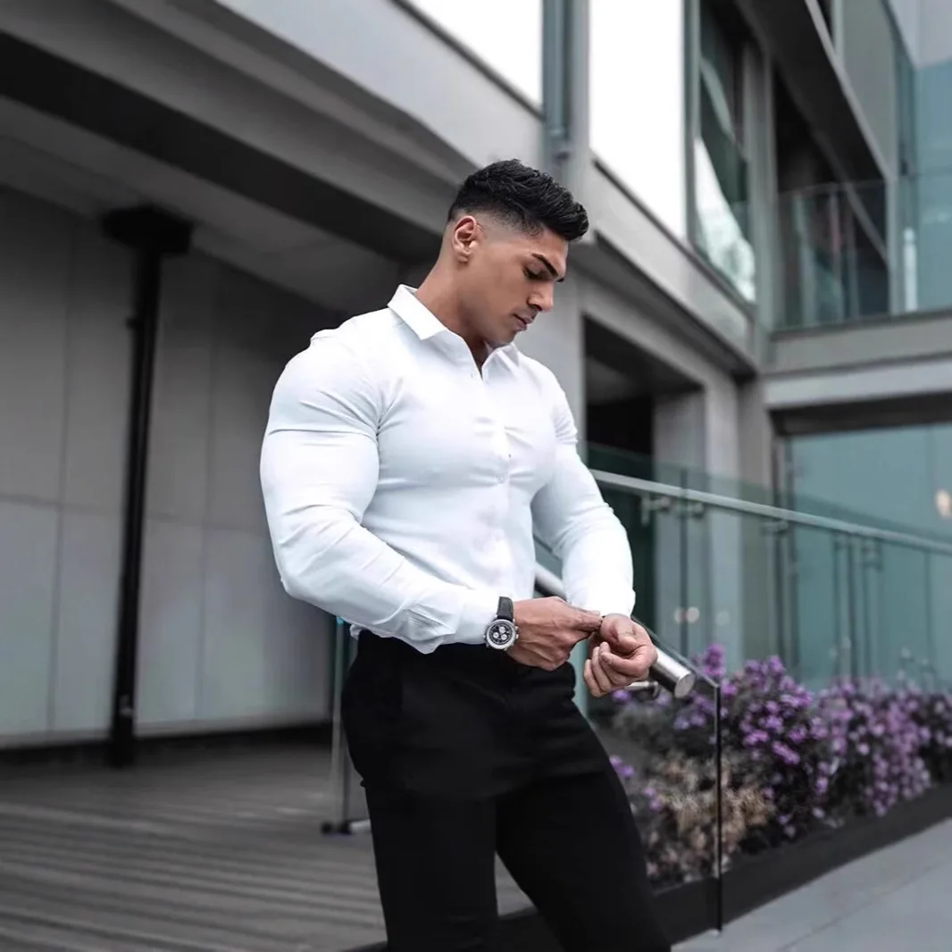 Fitness Coach Slim Stretch Long Sleeve Shirt Men's Casual Top