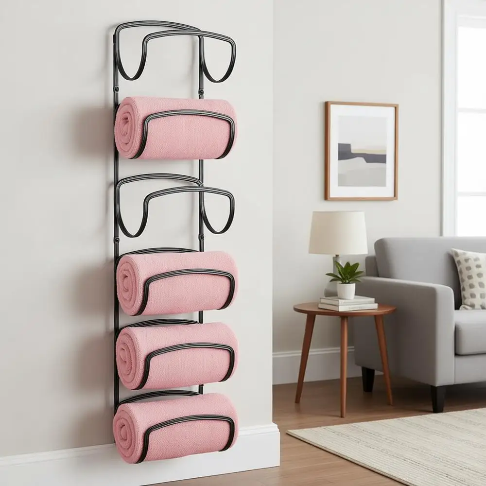 

Черная металлическая 6-ярусная вешалка для полотенец (для больших и маленьких полотенец) - практичный органайзер для ванной комнаты