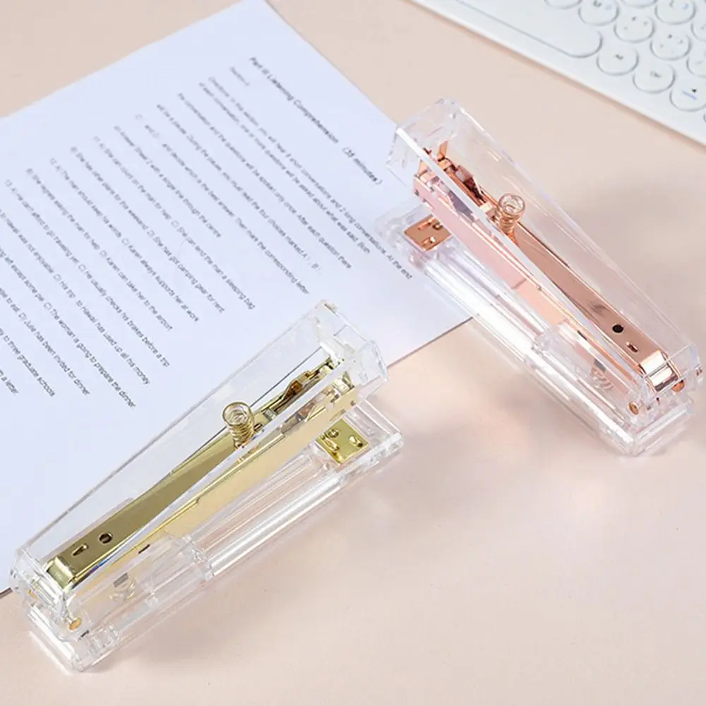 Manual Transparent Stapler Bookbinding Tool Lightweight Paper Stapler Portable Rose Gold Book Binding Machines Student