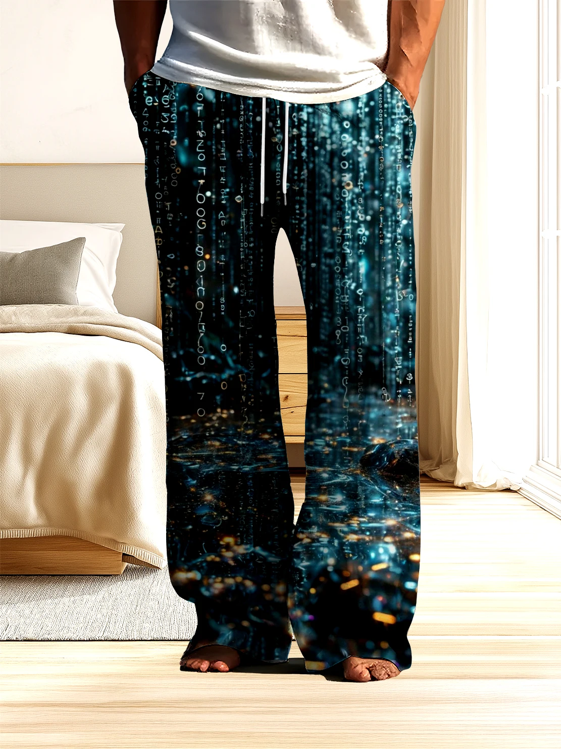 

Street trend men's pants with 3D digital printing of character patterns, non fading, loose and comfortable casual pants