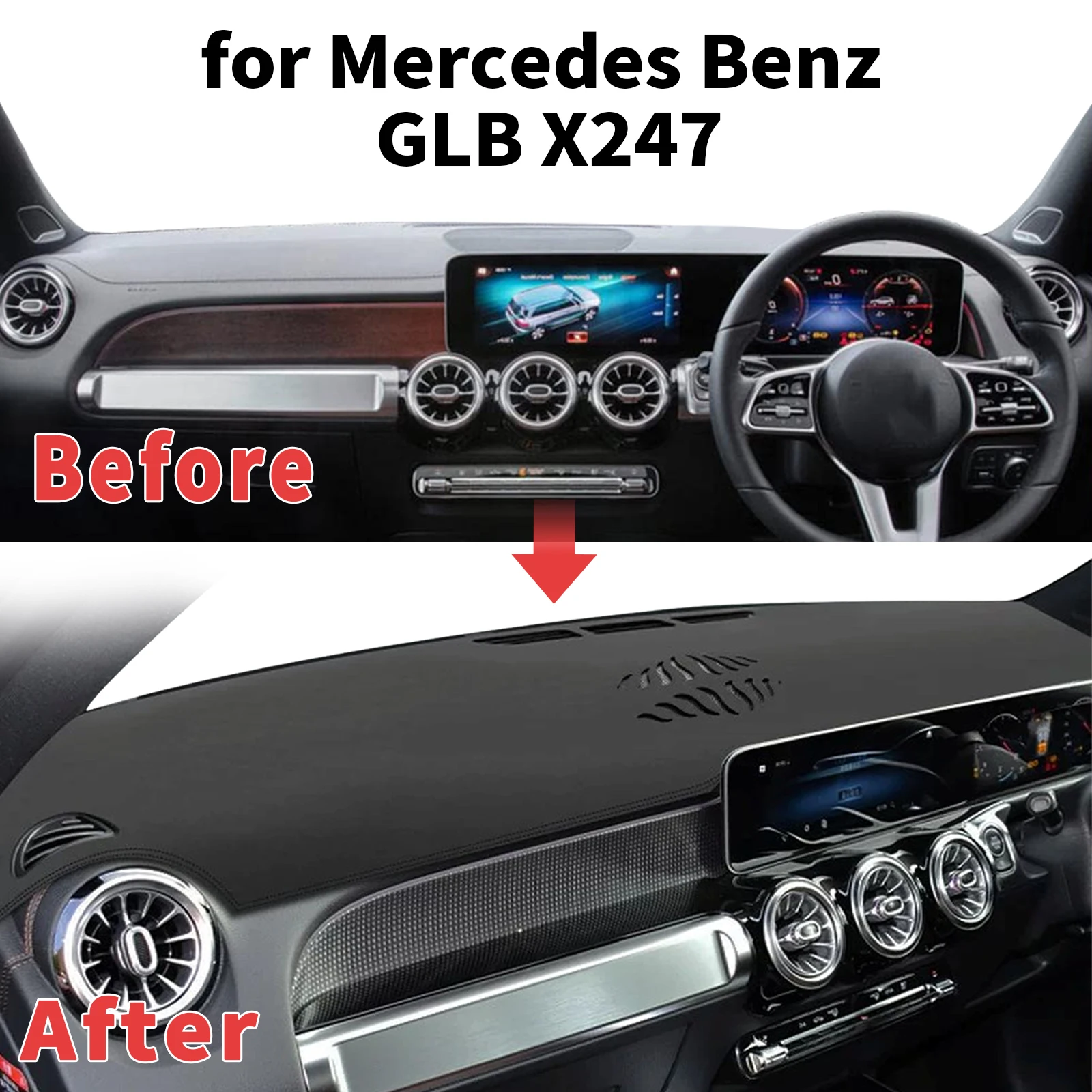 for Mercedes Benz GLB X247 (Without HUD) Dashboard Cover Sun Shade Protector Dashmat Anti-Glare UV Block Carpet Mat Dash Mat