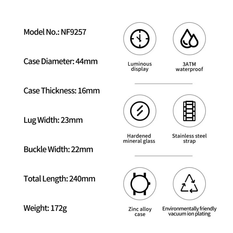 NAVIFORCE Men's Stainless Steel Watchband LED luminous Mode 3ATM waterproof Watch Multifunctional Double-Display Watch Date Gift