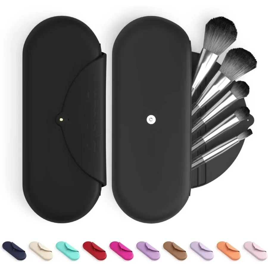 Emblaメイクブラシホルダー トラベルコスメティックケースポーチ ソフトシリコンコスメティックバッグ メイクアップブラシホルダー 安全なスナップ留め付き