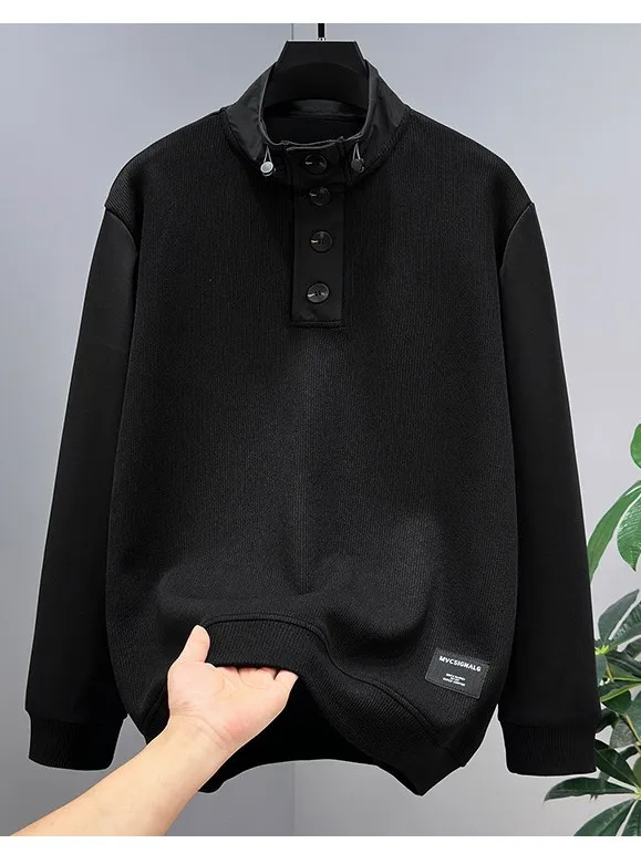 

Оверсайз свитшот унисекс 300 Pou American Style с воротником-стойкой, черный, весна-осень, свободный крой, повседневный, с длинными рукавами