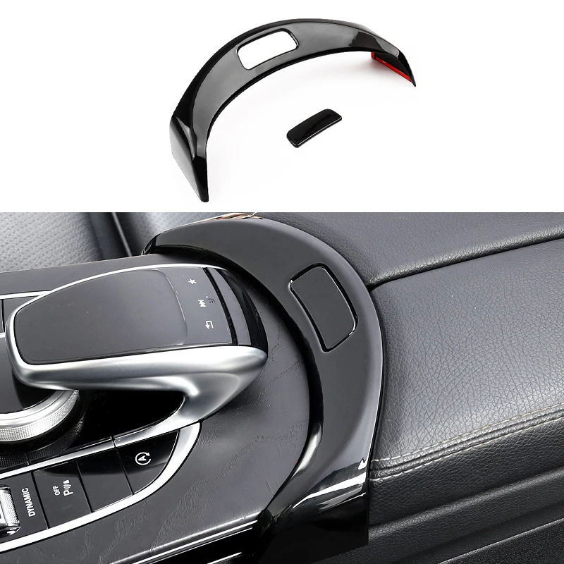 Стикер для кнопки переключателя подлокотника автомобильной консоли, глянцевый черный для Mercedes Benz C GLC Class W205 X253 C180L C200L GLC260L 15-20