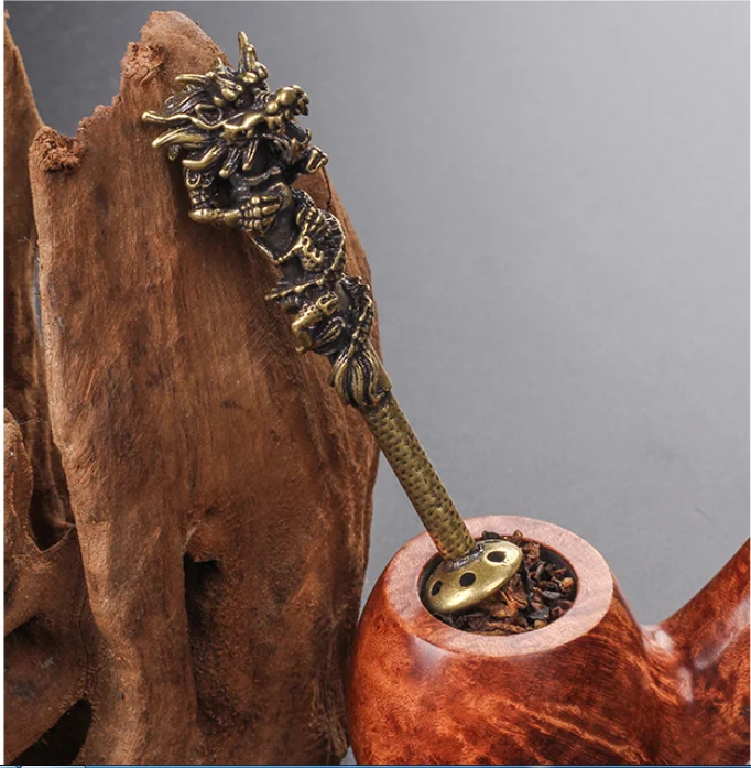 Criativo puro bronze dragão tabaco pipe calcadeira cobre charuto ferramentas de limpeza