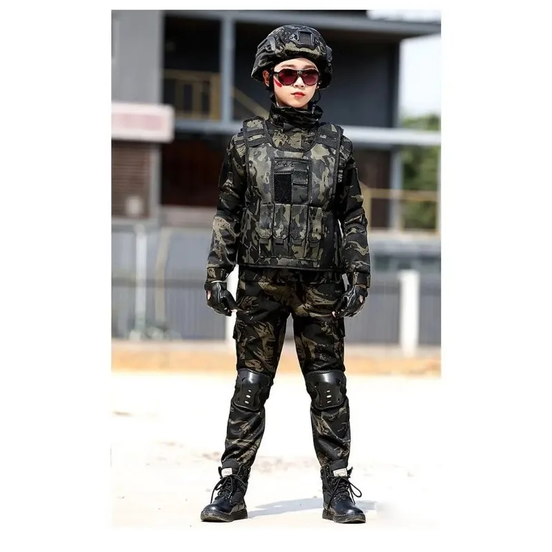 New Tactical Outdoor Sport Uniform for Children's Day Camouflag Disguise Adult  for Kid Girl Boy Black Eagle Camouflage Suit Set