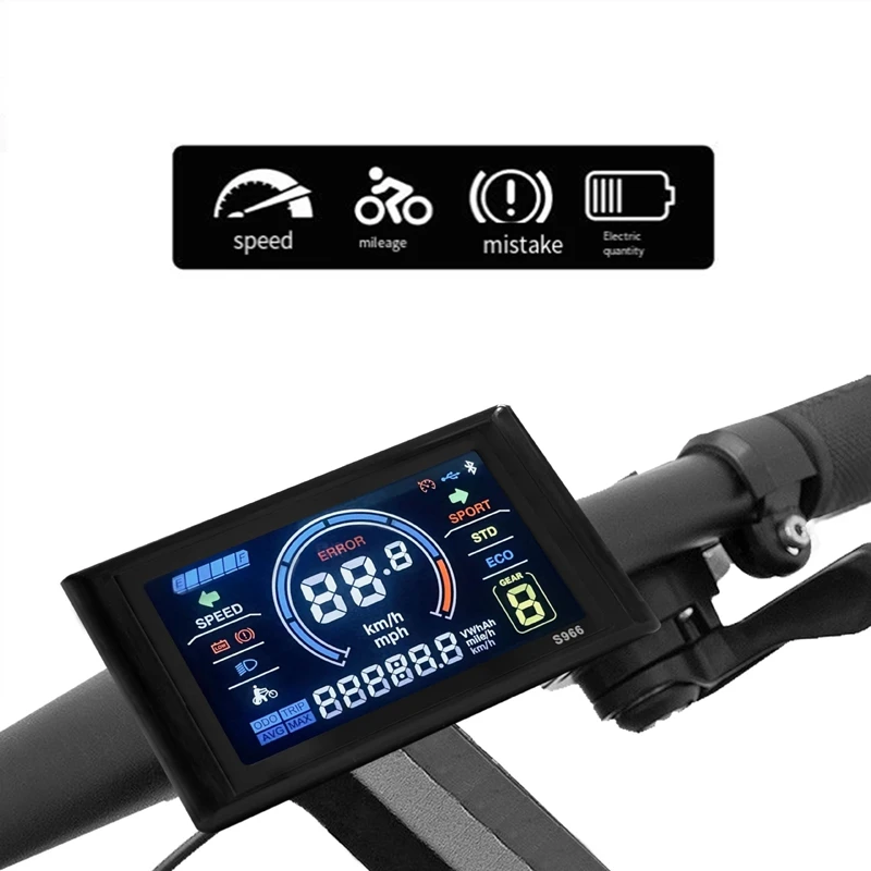 Electric Bike Display 24V-72V Waterproof LCD Display S966 Electric Bike Controller Panel Dashboard,Waterproof Connector Durable