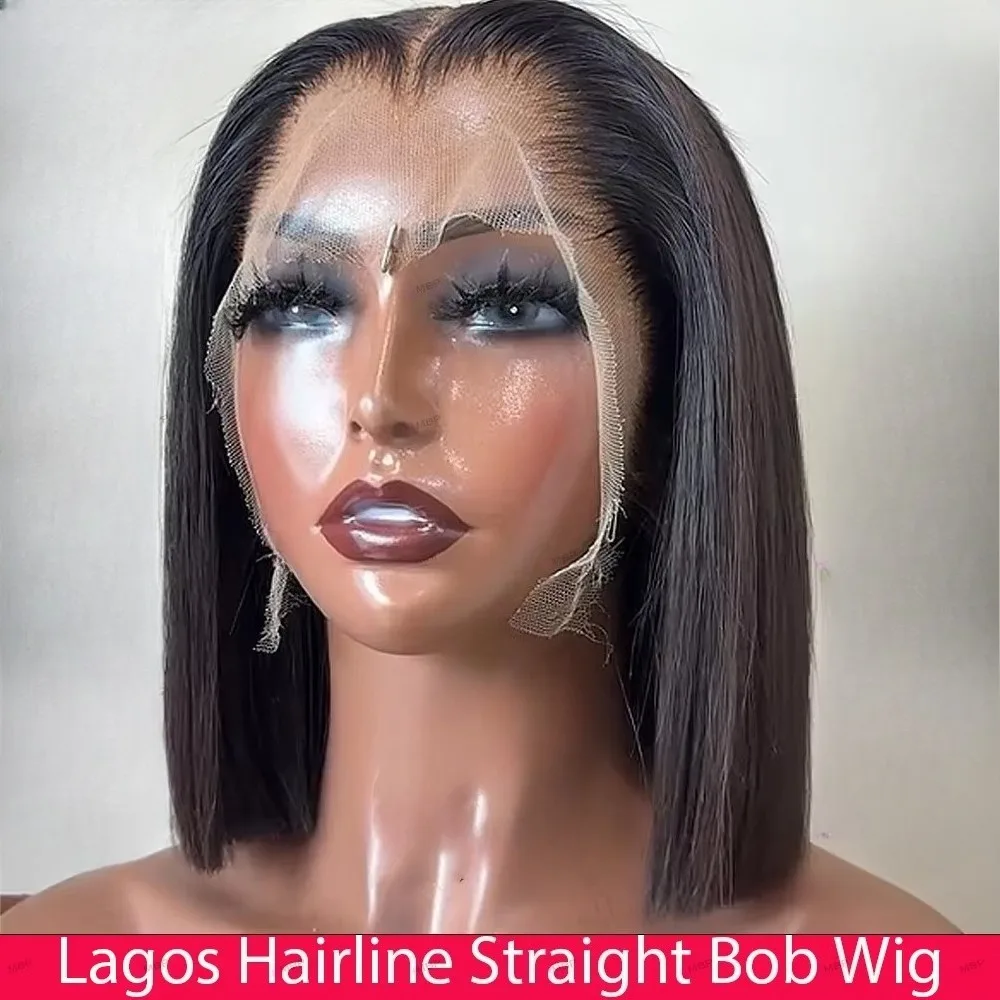 Black Bob 13x4 Hd Lace Front Wig Straight M Shaped Hairline Glueless Synthetic And Blend High Quality Wig For Women Daily Use
