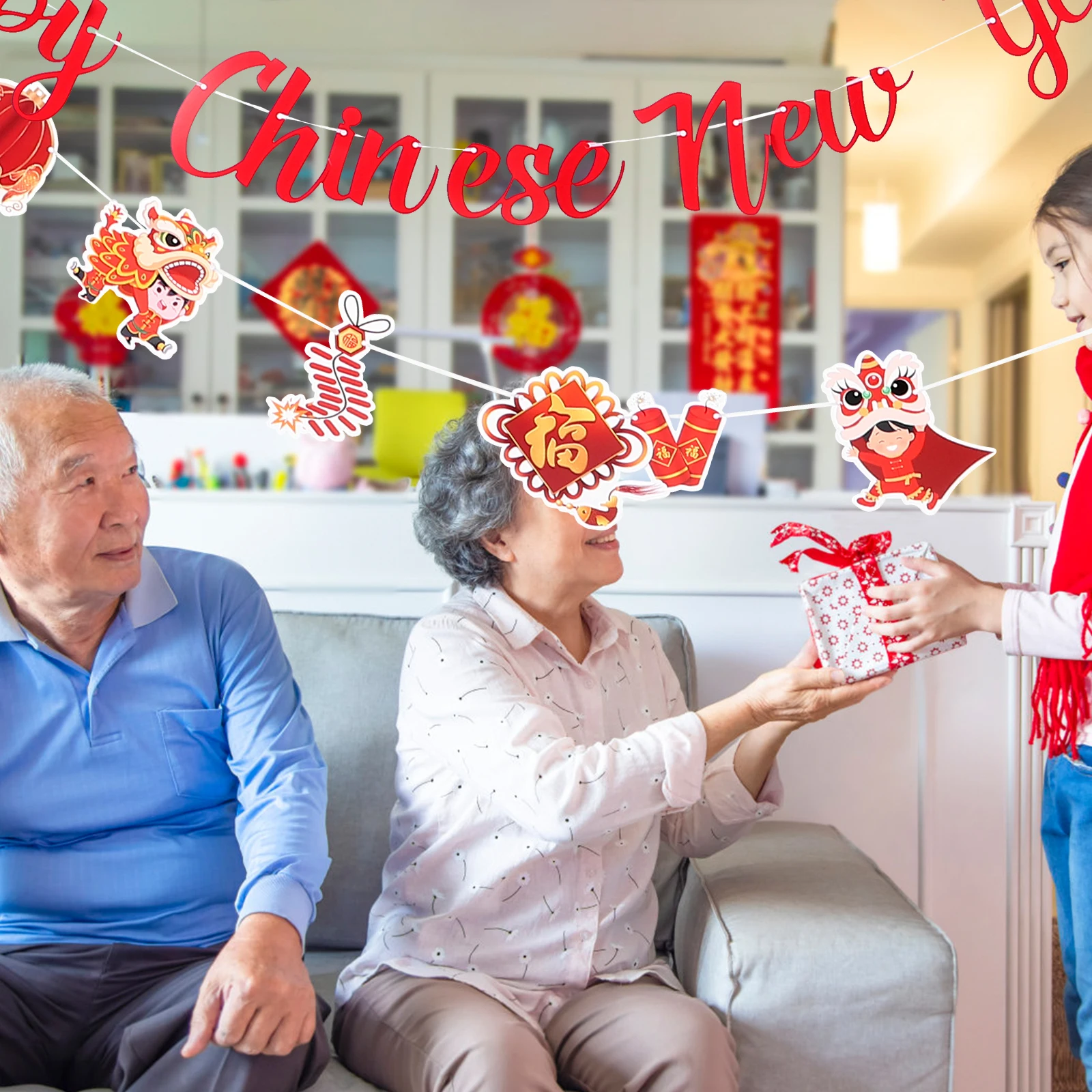 

2024 New Year Banner Large Size Festive Decorations Colorful Paper Party Supplies Happy Chinese New Year Photo Backdrop Hanging