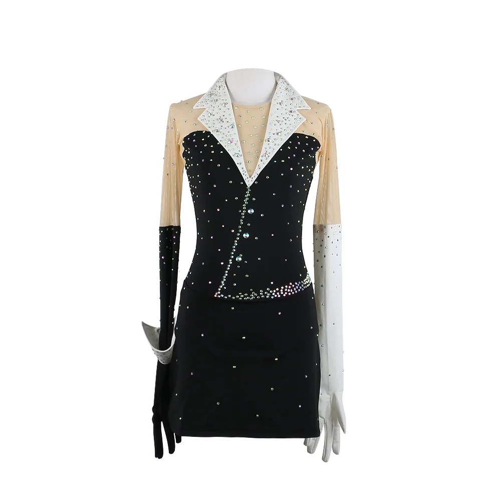 Zagitova Figure Skating Dress Women Girls Ice Skating Skirt Performance Competition Mesh Skirt Black White Suit Skirt