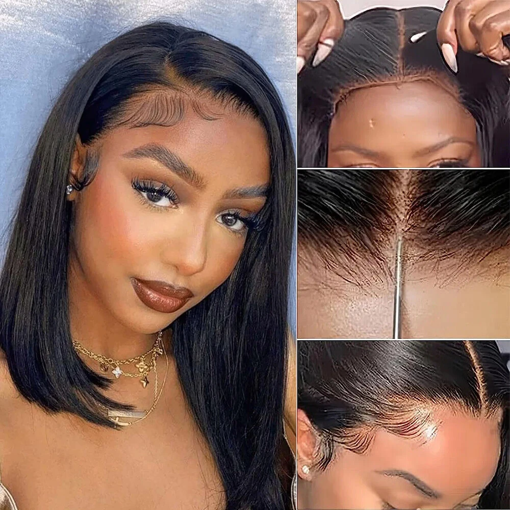 

12inch Bone Straight Bob Wig 6x4 Closure Glueless Ready To Wear Human Hair Wigs Pre Cut Pre Plucked Short Bob Straight Wig 180%
