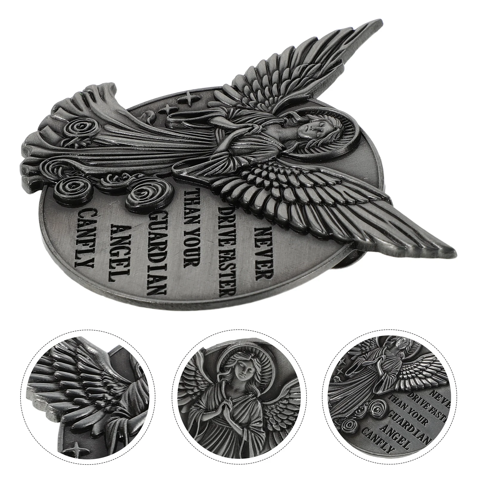 

3pcs Car Visor Clip Never Drive Faster Charm Guardian Angel Safety Accessory Inspirational Travel Blessing Decor - Metal Angel