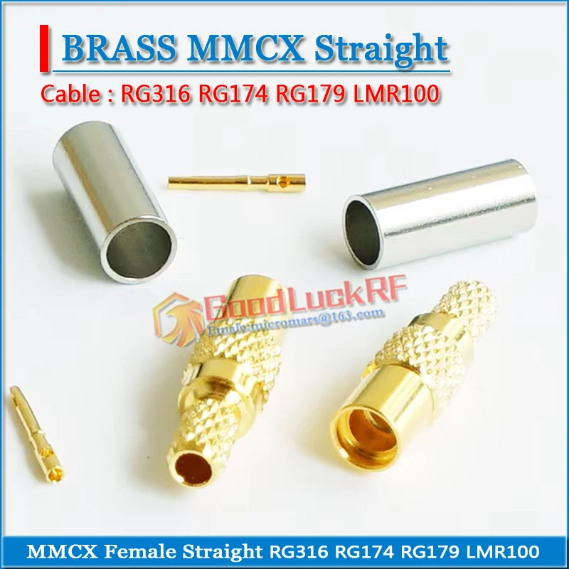 

MMCX Female Crimp RG179 LMR100 RG316 RG174 Coaxial Gold Plated Copper PTFE 50ohm MMCX Male Window needle RF Connector Socket
