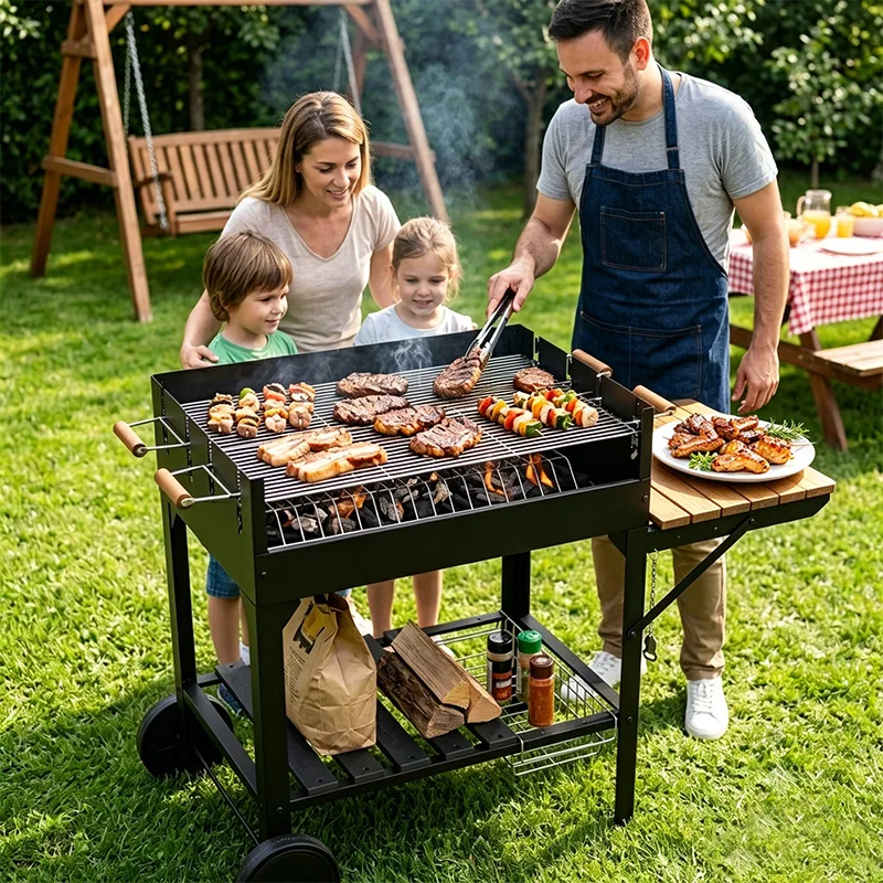Spot 304 Stainless Steel Barbecue Grill Multi-gear Adjustment Outdoor Barbecue Grill Large Thickened Trolley Grill