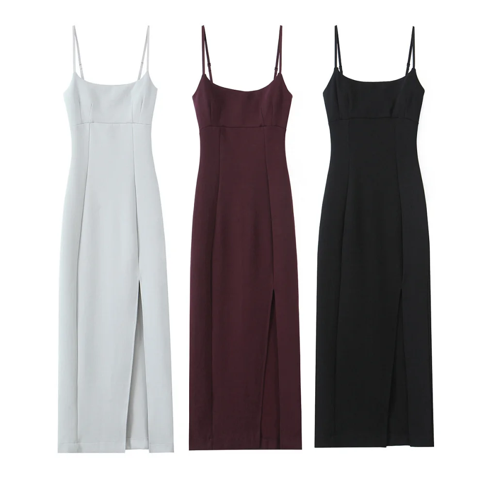 

2025 BM&MD&ZA Women's Spaghetti - strap Maxi Dresses Square Neckline with Side Slit for a Stylish Look
