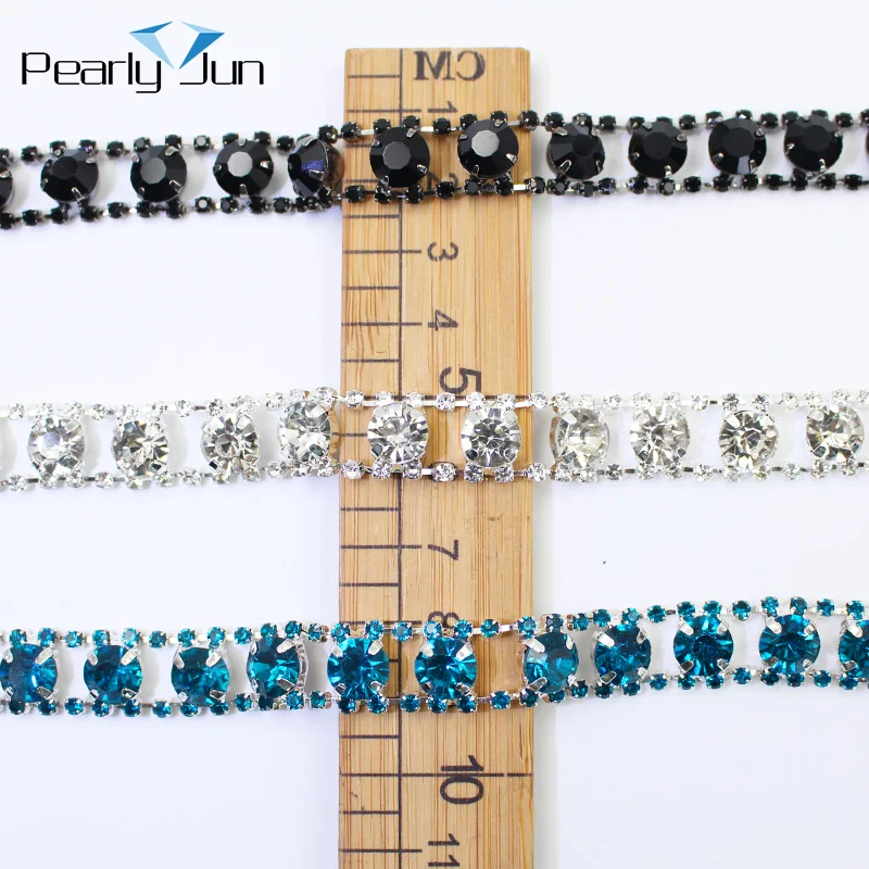 1/5 Yard 1.2CM Simple Black Blue Crystal Diamond Chain Clothing Shoes Bags Hats And Shoes DIY Decoration Rhinestone Trim ML099