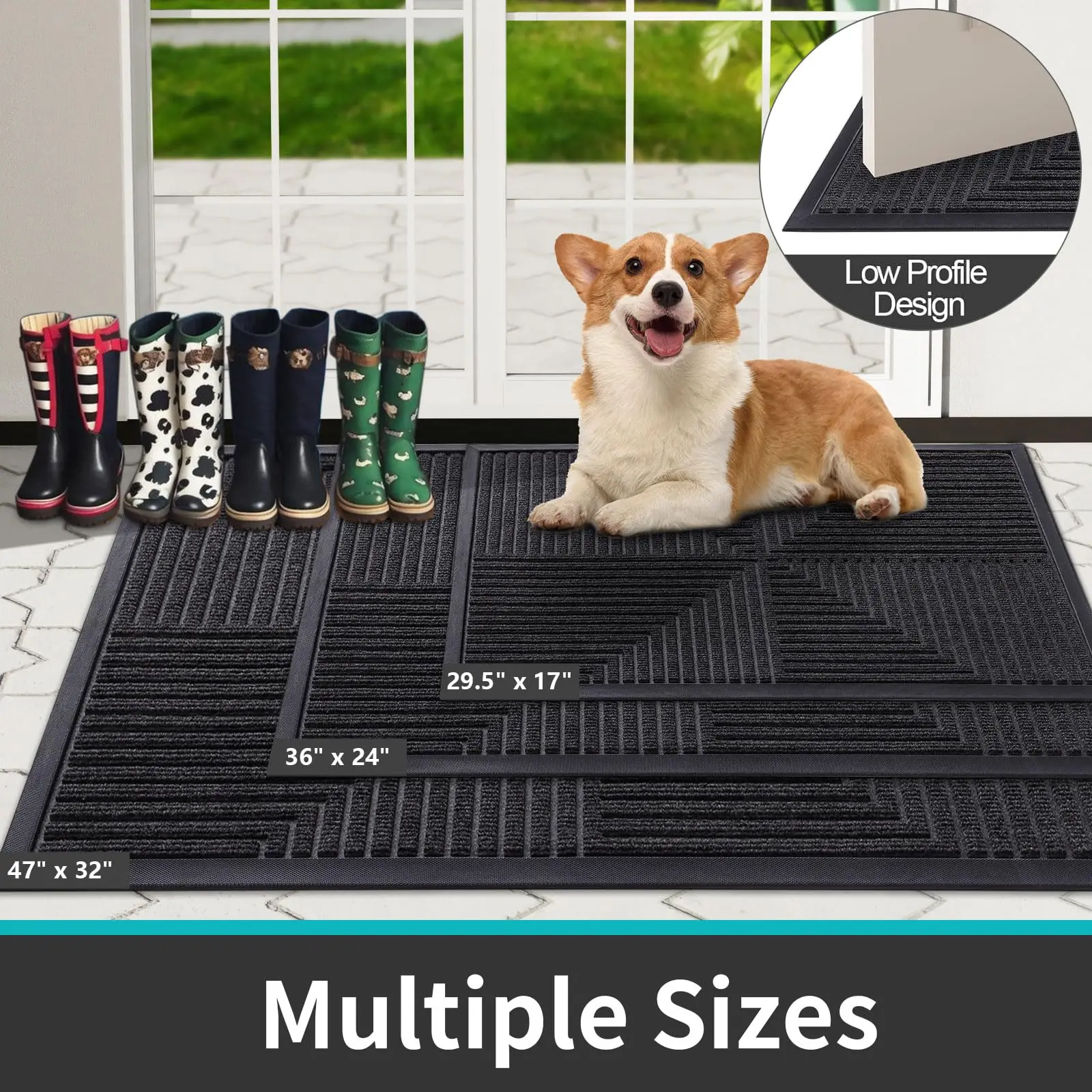 Kitinjoy Front Entrance Door Mat Outdoor Heavy Duty Low Profile Foot Mat Kitchen Non-Slip Doormat Resist Dirt Door Floor Carpets