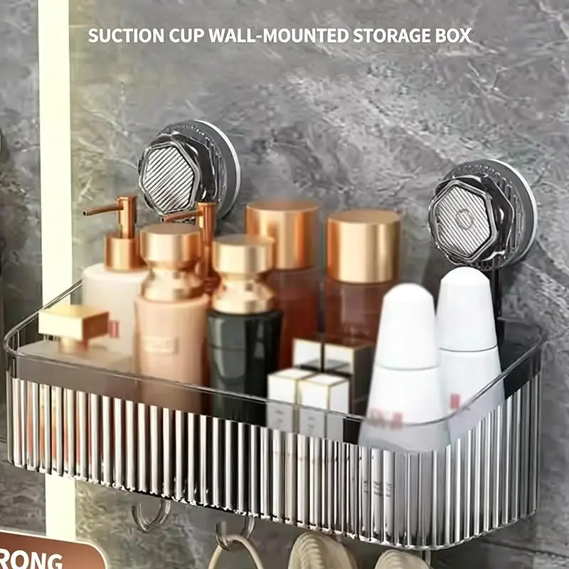 N$ No Drill Suction Cup Bathroom Storage Rack Quick Drain Toothpaste Toothbrush Organizer Wall Mounted Shelf For Kitchen Shower