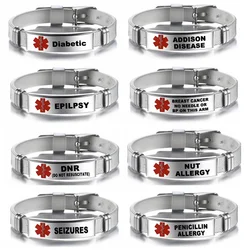 Personalized Medical Alert ID Bracelet Laser Engraved Allergy Stainless Steel Mesh Belt Wristband Emergency Bangle for Men Women