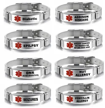 個人化醫療警示ID手環 雷射雕刻 防過敏不鏽鋼網帶腕帶 緊急手環 男女通用 6 best sales 醫療手環 - №6