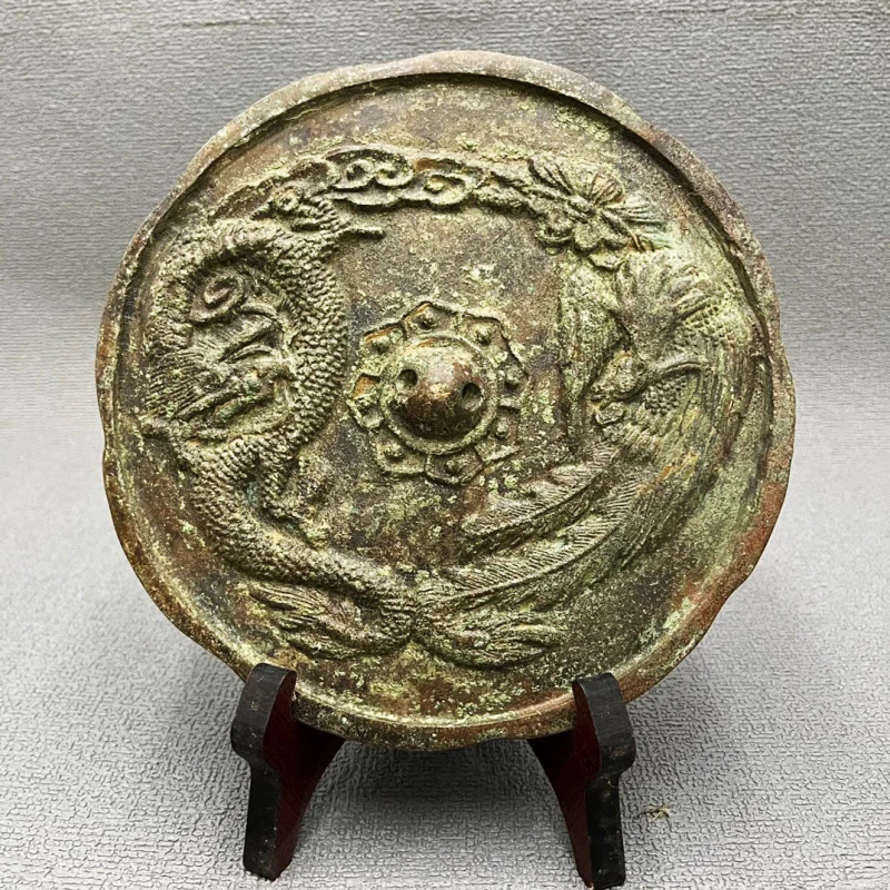 Antique Miscellaneous Old Collection Antique Han Dynasty Dragon and Phoenix Copper Mirror Large Unearthed Bronze Mirror Home Dec