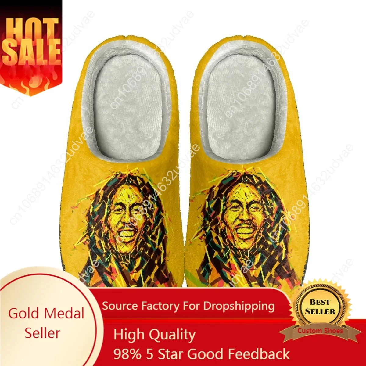

Bob Marley Reggae Music Winter Warm Cotton Slippers for Men Wear-Resistant Non-Slip Indoor Slides Couple Classic Comfy Footwear