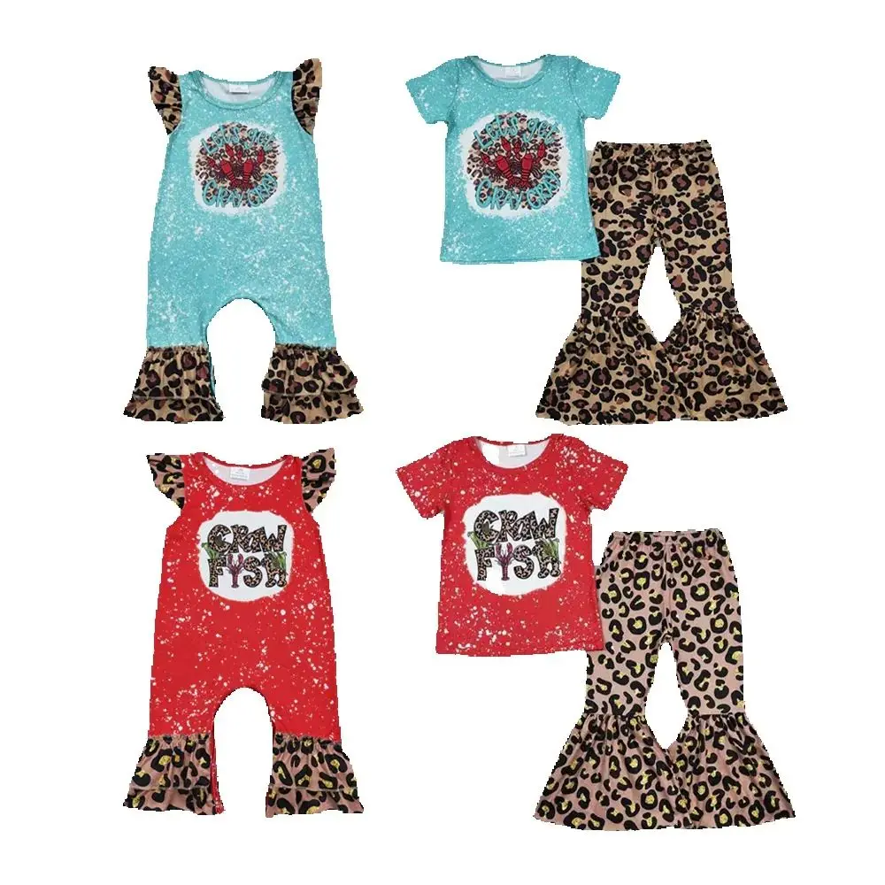 

Sibling Baby Girls Crawfish Leopard Rompers Bell Bottoms Clothes Sets