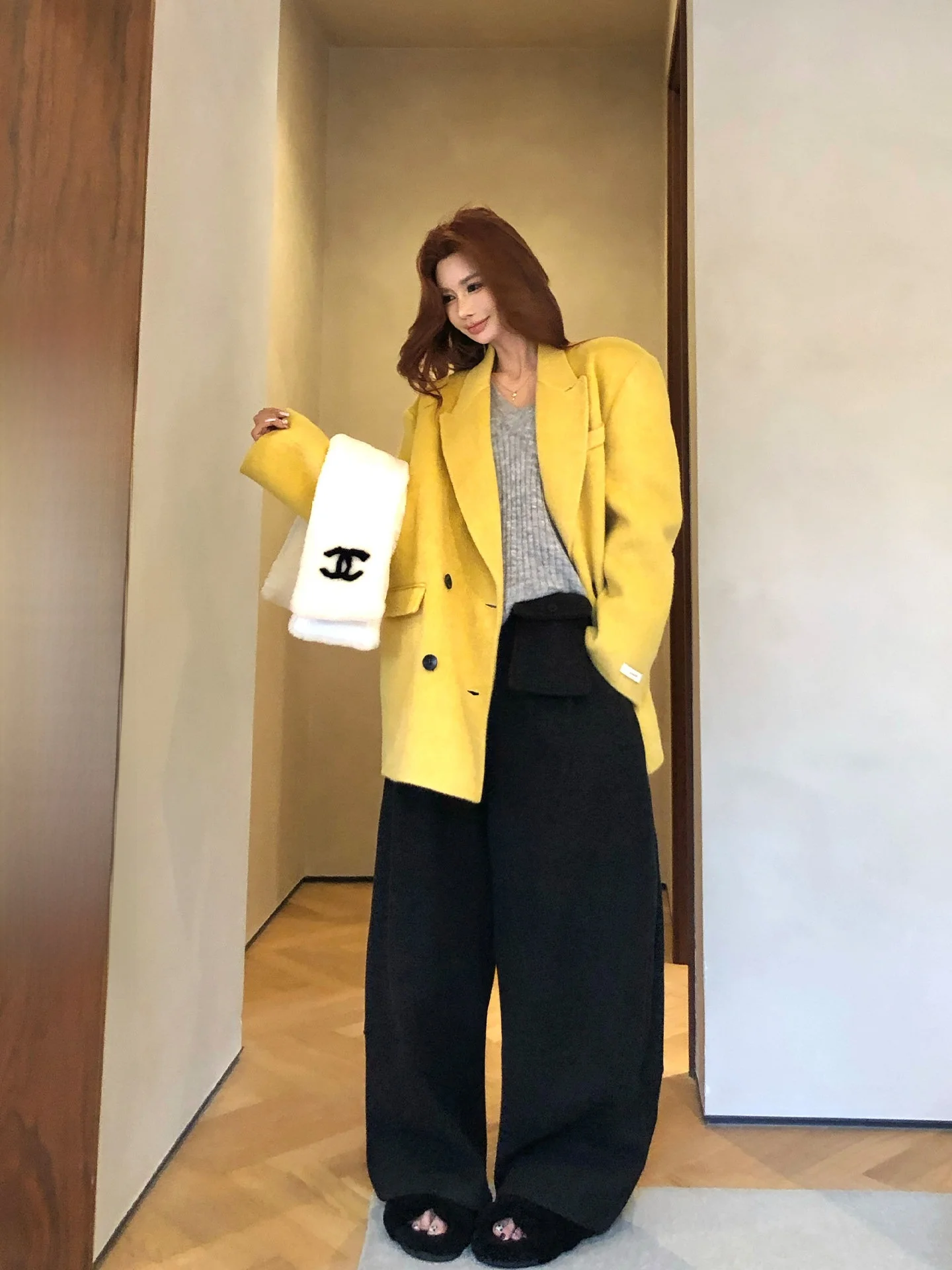 

Double-Sided Woolen Coat Women's Autumn Winter Faionable Woolen Suit Collar Double-Button Coat Casual Sle Long Sve