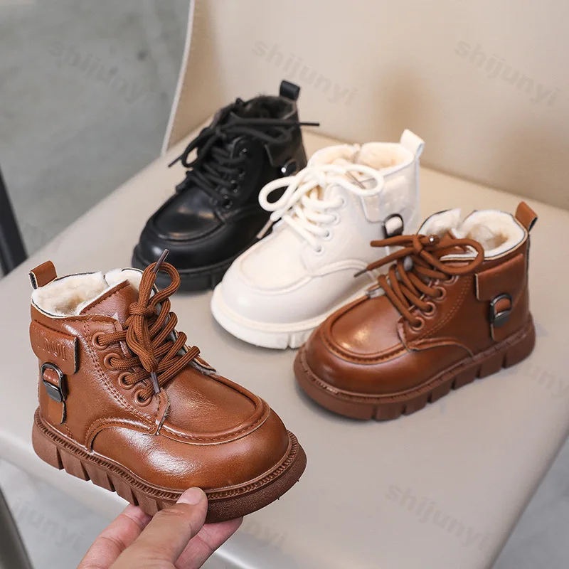 Winter Girls Snow Boots Children Soft-sole Non-slip Zipper Toddler Cotton Shoes Kids Outdoor Baby Warm Plush Princess Boots