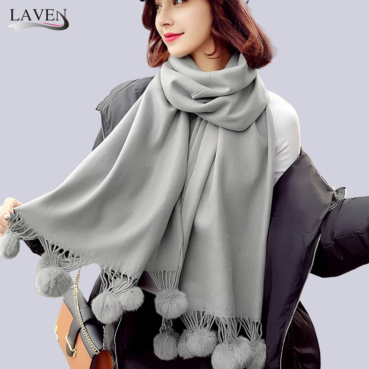 

Сплошной цвет кашемировый шарф с шариками, шаль с кисточками, женские осенне-зимние теплые шарфы, модные толстые шарфы из пашмины, глушитель, бандаж