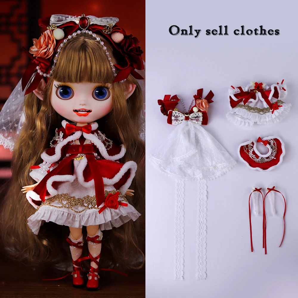 

ICY DBS Blyth Doll Costume - Festive Outfit with Headpiece and Veil Anime Girl 1/6 BJD Jointed Body