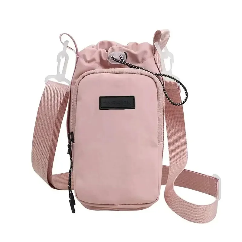 Portable Water Bottle Holder Crossbody Bag, Drawstring Water Bottle Sling Bag with Phone Pocket, Adjustable Shoulder Strap Outdo
