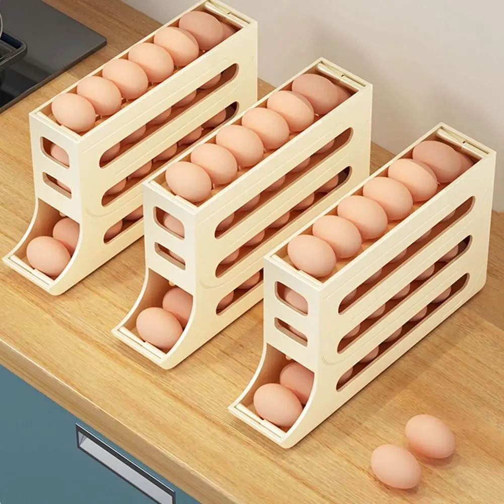 Plastic Refrigerator Egg Storage Box Large Capacity Space Saving Roll Off Egg Storage Rack 30 Grids Dedicated Egg Carton