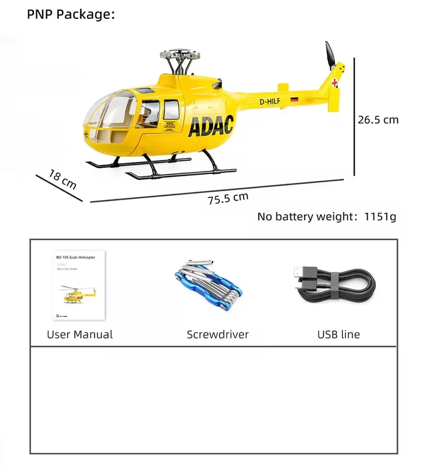 FLY WING BO105 RC Helicopter 470 Klasse 6CH Schaal Helikopter 470 Maat BO105 Vliegtuig 4 Blades Rotorkop One-key Return