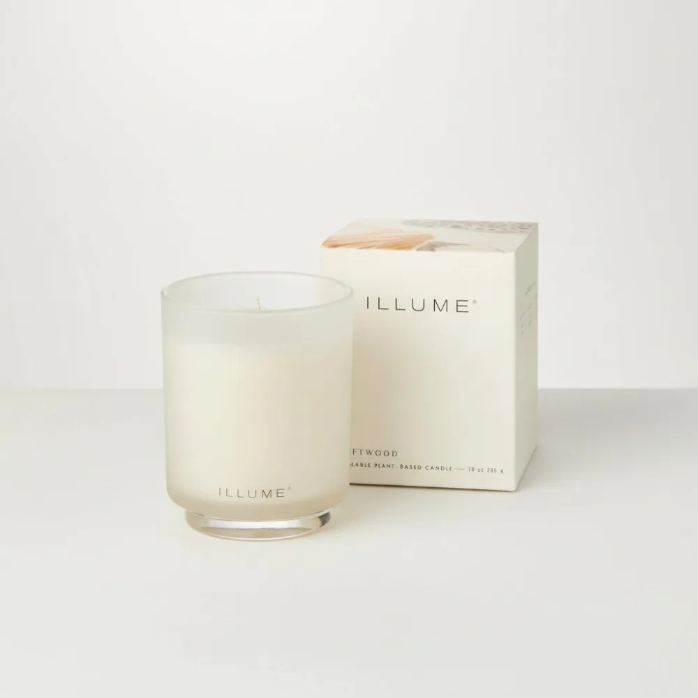 

Elegant Driftwood Scented Glass Candle - Vegan, Long-Lasting 50 Hours, Refillable Box for Home Decor